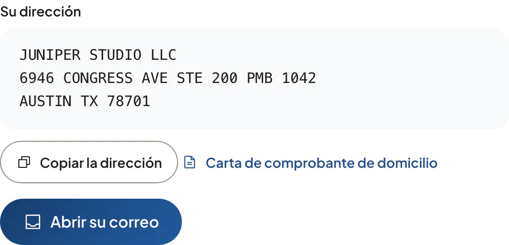 La dirección del negocio de ejemplo, en formato USPS con PMB 1042