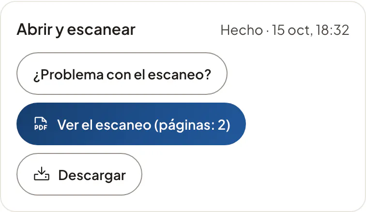 La solicitud de escaneo terminada, con Ver el escaneo y Descargar