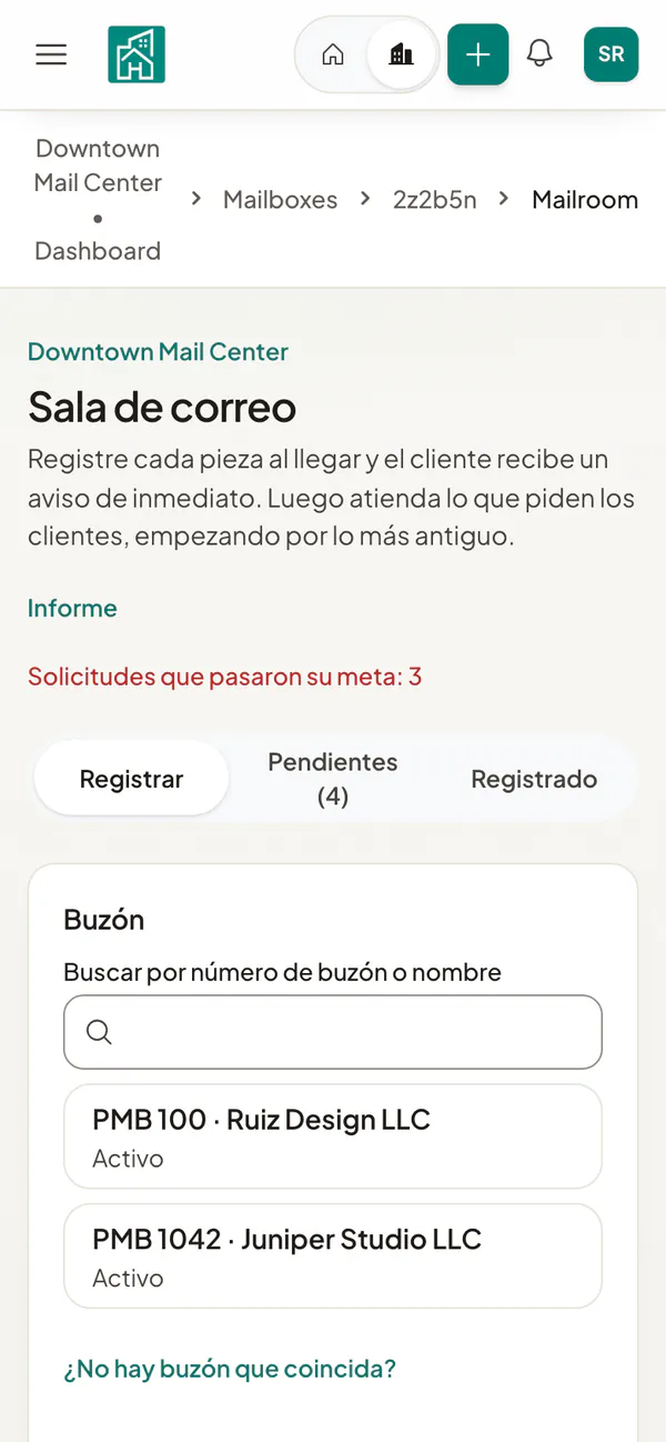 El centro de correo del operador en un teléfono: busca el buzón por número o nombre